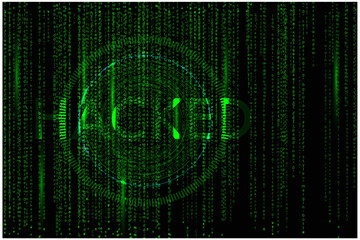 A stream of binary matrix code on the screen. numbers of the computer matrix. The concept of coding, hacker or mining of cryptocurrency bitcoin. Vector illustration.