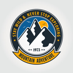 Mountain Adventure vintage label, badge, logo or emblem. Vector illustration.