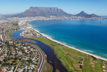 Cape Town, Western Cape / South Africa - 07/26/2011: Aerial photo of Milnerton with Table Mountain in the background