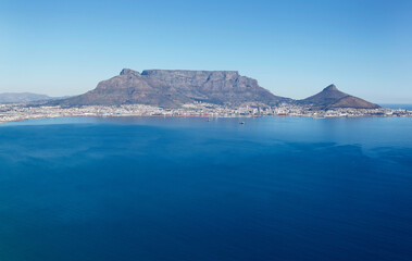 Cape Town, Western Cape / South Africa - 07/26/2011: Aerial photo of Table Bay with Table Mountain in the background