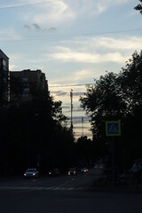 beautiful cloudy sunset on the street