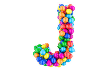 Letter J from colored balloons, 3D rendering