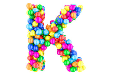 Letter K from colored balloons, 3D rendering