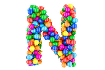 Letter N from colored balloons, 3D rendering