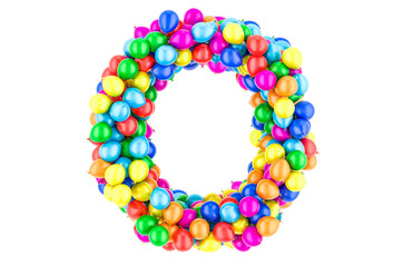 Letter O from colored balloons, 3D rendering