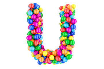Letter U from colored balloons, 3D rendering