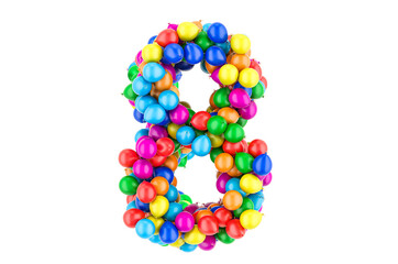 Number 8 from colored balloons, 3D rendering
