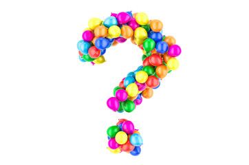 Question mark from colored balloons, 3D rendering