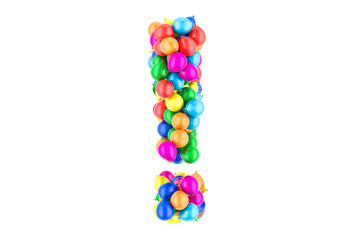Exclamation mark from colored balloons, 3D rendering