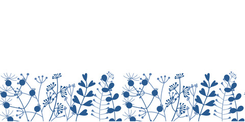 Seamless border with branches of plants . Pattern Botanical design on white. Vector illustration. © Надежда Аксенова