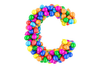 Letter C from colored balloons, 3D rendering