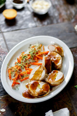 Chicken in bacon with teriyaki sauce