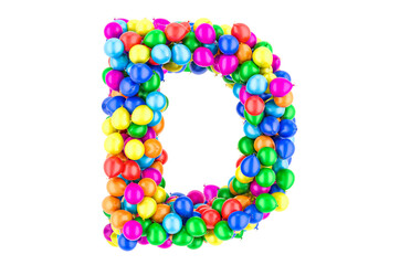 Letter D from colored balloons, 3D rendering