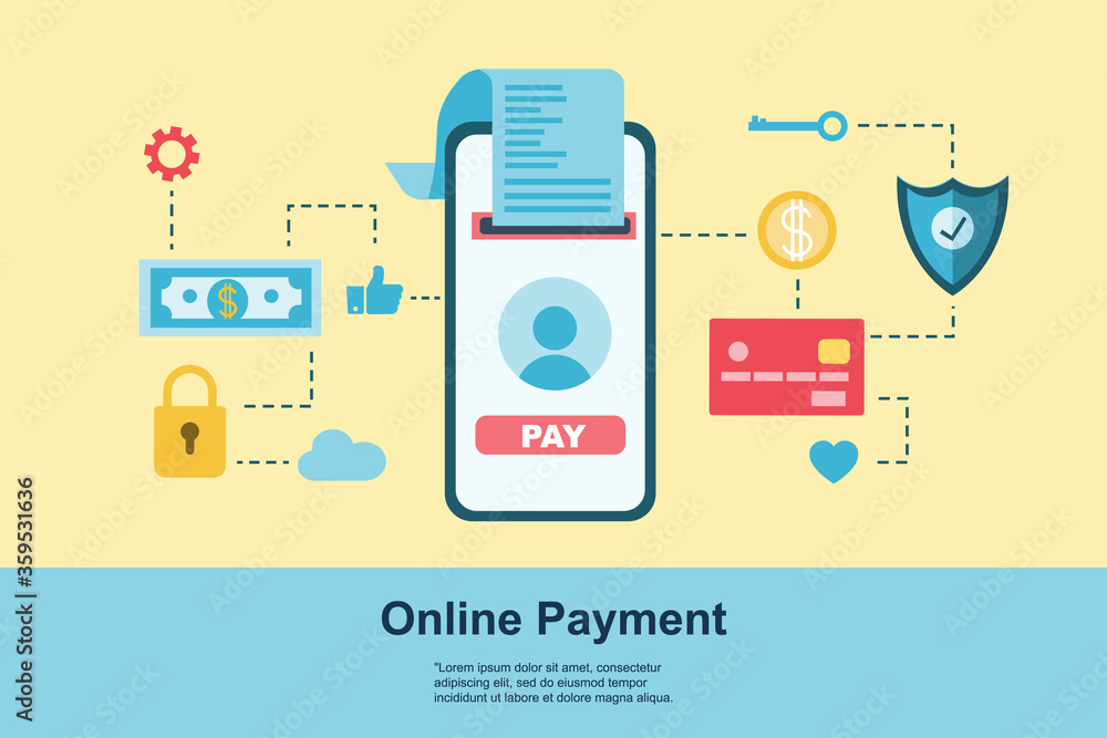 Poster flat design concept payment. payment method and option or channel to transfer money. concept for ban