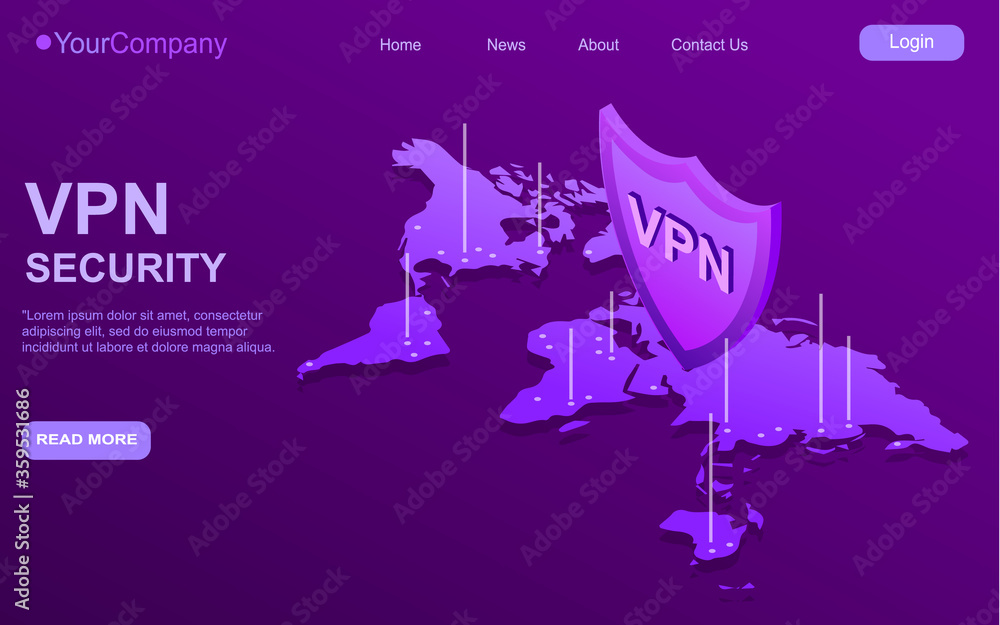 Aufkleber secure vpn connection concept. isometric vector illustration in ultraviolet colors. virtual private 
