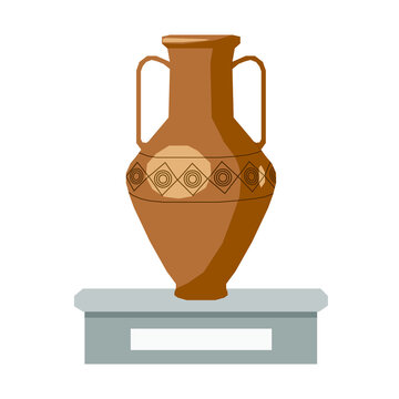 ancient vase in museum vector isolated illustration. Amphora