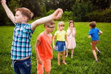 Fototapeta premium Children's emotions of victory after a tense competition