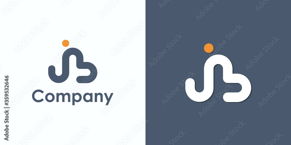 Poster abstract initial letter j and b linked logo. blue linear rounded style with orange dot isolated on d