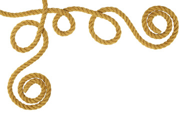 Brown cotton rope curls in a corner arrangement
