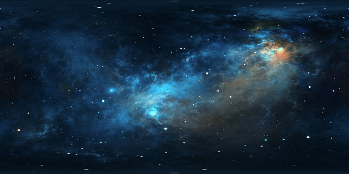 Fototapeta 360 degree interstellar cloud of dust and gas. Space background with nebula and stars. Glowing nebula. Panorama, environment 360° HDRI map. Equirectangular projection, spherical panorama
