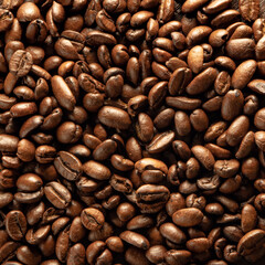 Many coffee beans. Close-up of coffee beans background.