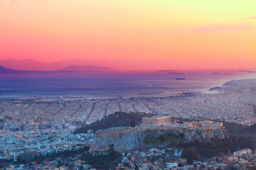 cityscape of Athens at night, Greece