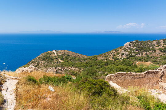 Scenic view from the castle of Kritinia (Kastello) on Rhodes island. Greece