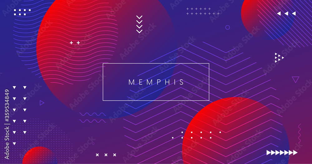 Aufkleber Trendy colorful geometric background. Abstract gradient backdrop with memphis shape elements.
