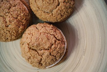 closeup photo of delicious pastries on a wooden plate
