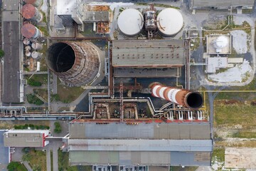 Modern power plant for city district heating production. Aerial view.