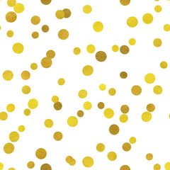big glittering gold confetti circle dots seamless pattern on a white background