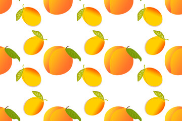 Seamless pattern with peaches and apricots on a light background. For paper, covers, fabrics, gift wrapping, interior decoration. Simple design template for surface.