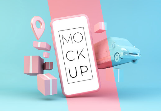 Monochrome Composition with Smartphone and Travel Elements Mockup