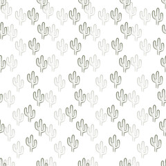 Seamless green repeating cactus pattern with white background. outline cactus cute kids pattern.