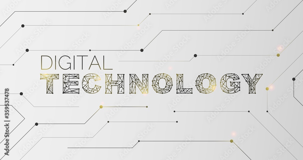 Poster vector illustration with polygonal phrase digital technology on grey background