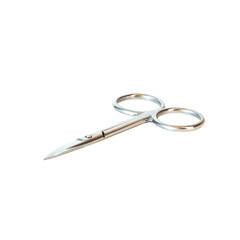 Small nail scissors with metal handle on white background