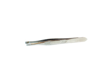 Small old dirty tweezers on white background