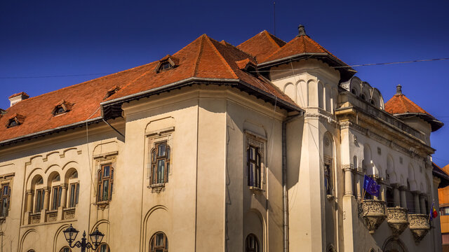 Town hall or city hall in Campulung Muscel, Arges county, Romania