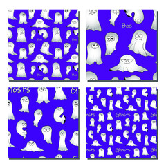 Set of haunted seamless textures. Kids doodle illustrations. Hand drawing. Pattern for halloween.