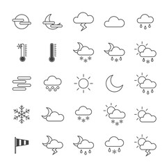 Weather forecast outline web icon set. Vector on white.