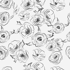  Floral monochrome seamless pattern. Vector graphics. Stock illustration.