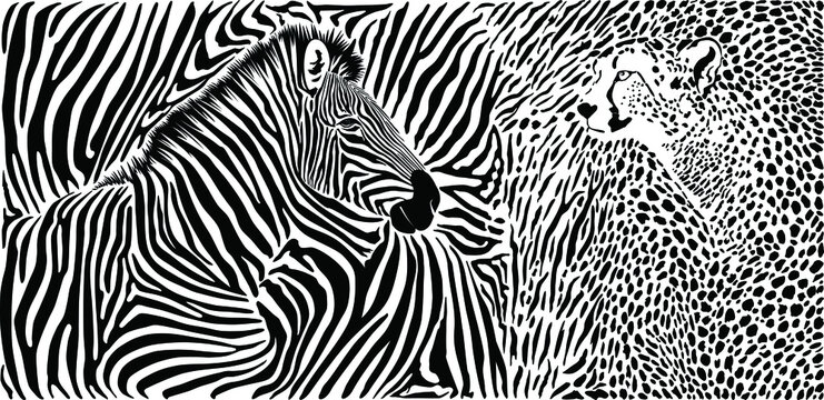 Wild animals background - pattern with zebra and cheetah motif