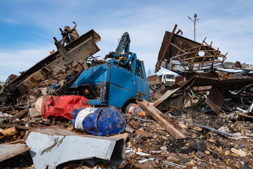 Landfill with iron products. Metal recycling business.