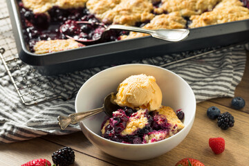 Homemade Berry Cobbler with Ice Cream