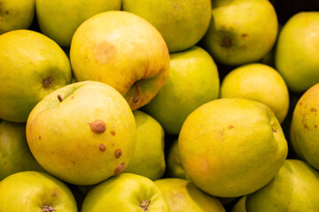 Green apples close-up. Apples in the store.