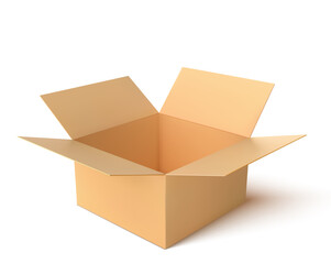 mock up brown paper box, empty open box isolated on white  background. Vector illustration.