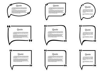 Set of frames isolated on white background. Speech frame for text. Quote text. Text quote frame. Vector illustration