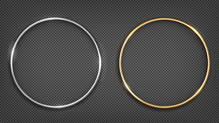 Vector gold and silver ring frame. Round banner. Isolated on a black transparent background. Vector illustration - obrazy, fototapety, plakaty