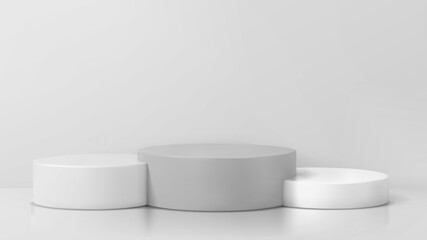 Winner podium and blank stand on pedestal background. Blank studio podium for advertising.  3d vector illustration