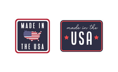 Made in the USA badge collection. American proud badge. United States of America flag color symbol.
